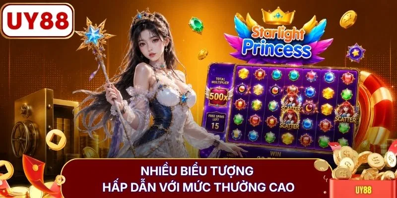 Starlight Princess Guồng Quay Thần Kỳ Cùng Công Chúa Ánh Sao 4 Nhiều biểu tượng hấp dẫn với mức thưởng cao